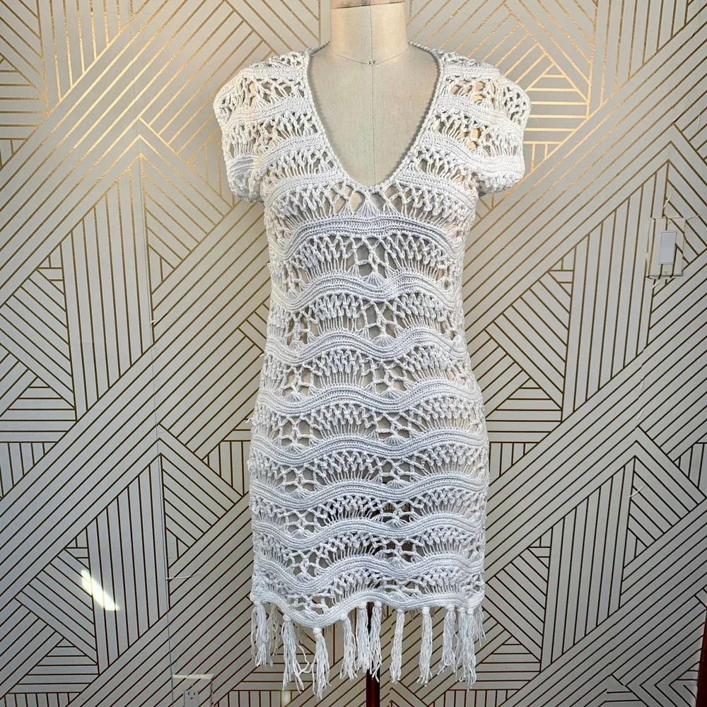 Shoshanna‎ Swimwear White Crochet Fringe Coverup